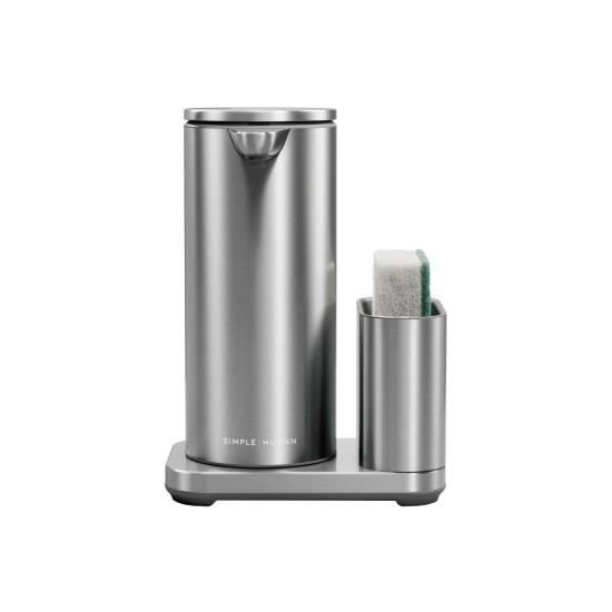 Dozator cu senzor si suport pentru burete, 414 ml, inox, Brushed - simplehuman