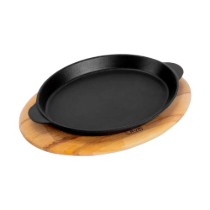 Tava ovala pentru fajita, fonta, 24 x 18 cm, cu suport din lemn - LAVA