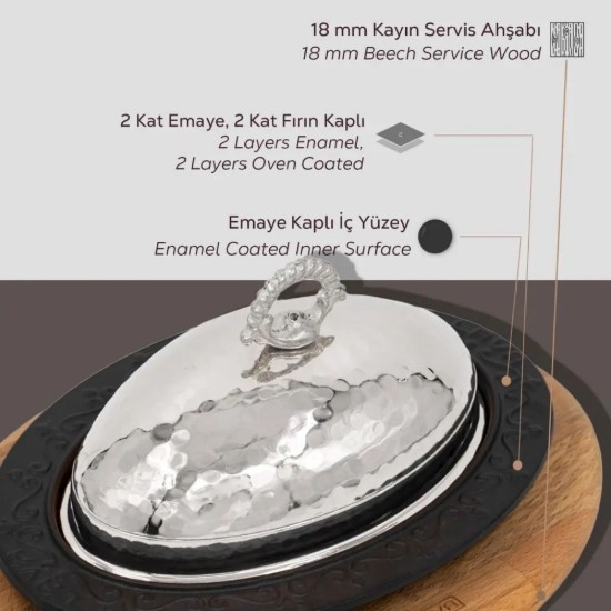 Farfurie ovala, 28 x 20 cm, cu suport lemn - LAVA