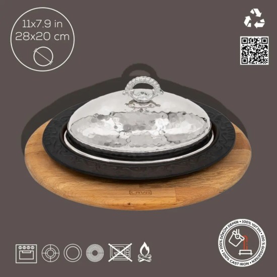 Farfurie ovala, 28 x 20 cm, cu suport lemn - LAVA