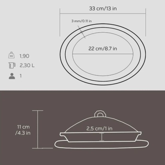 Farfurie ovala, 28 x 20 cm, cu suport lemn - LAVA