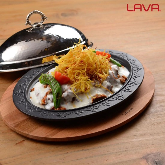 Farfurie ovala, 32 x 23 cm, cu suport lemn - LAVA