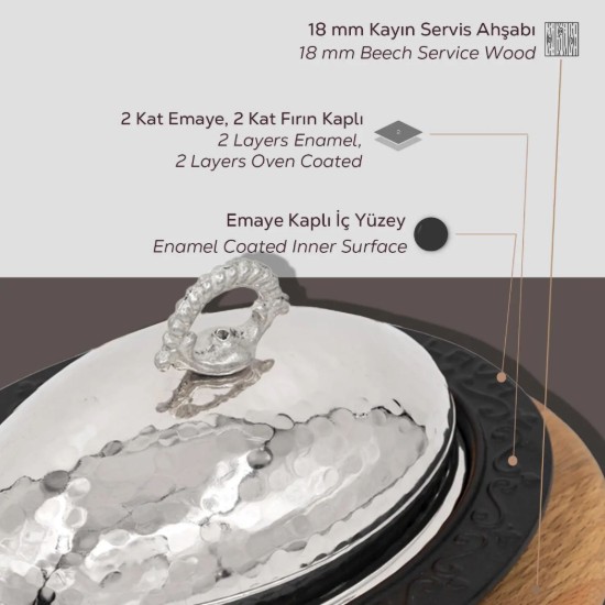 Farfurie ovala, 32x23 cm, cu suport lemn - LAVA