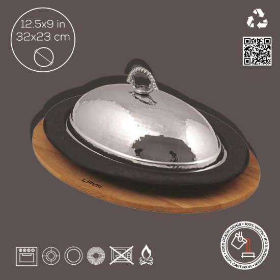 Farfurie ovala, 32x23 cm, cu suport lemn - LAVA