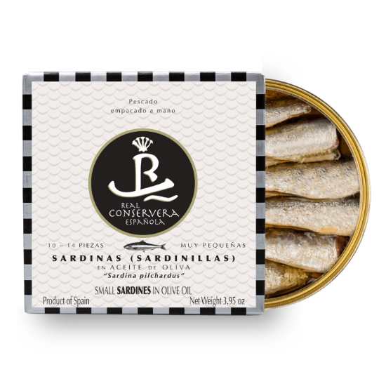 Baby sardine în ulei de măsline 10/14, 112 g - Real Conservera, Spania