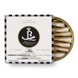 Baby sardine în ulei de măsline (picante) 10/14, 112 g - Real Conservera, Spania