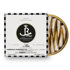 Baby sardine în ulei de măsline (picante) 14/18, 112 g - Real Conservera, Spania