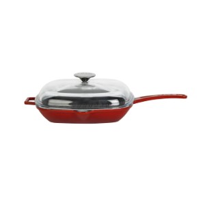 Tigaie grill, fonta, cu capac, 26x26 cm "Glaze", Rosu - LAVA