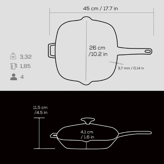 Tigaie grill, fonta, cu capac, 26x26 cm, "Glaze", Negru - LAVA