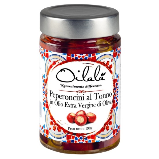 Ardei Cherry umpluti cu ton si capere in ulei de masline extravirgin, 190 g - Oilala