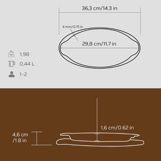 Tava pentru peste, fonta, 29 x 15 cm, cu suport lemn - LAVA