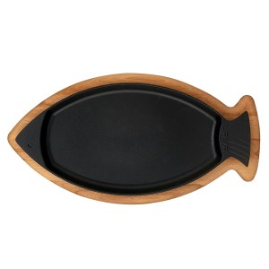 Tava pentru peste, fonta, 32 x 20 cm, cu suport lemn - LAVA