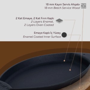 Tava pentru peste, fonta, 32 x 20 cm, cu suport lemn - LAVA