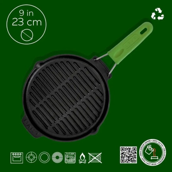 Tigaie grill rotunda, fonta, 23cm, maner Verde - LAVA