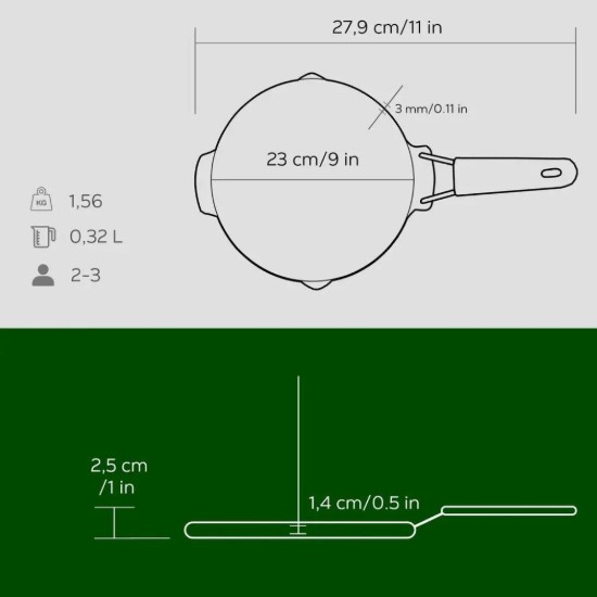 Tigaie grill rotunda, fonta, 23cm, maner Verde - LAVA