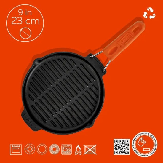 Tigaie grill, fonta, rotunda, 23cm, maner Portocaliu - LAVA