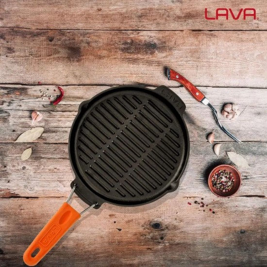 Tigaie grill, fonta, rotunda, 23cm, maner Portocaliu - LAVA