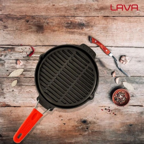 Tigaie grill, fonta, rotunda, 23 cm, maner Rosu - LAVA