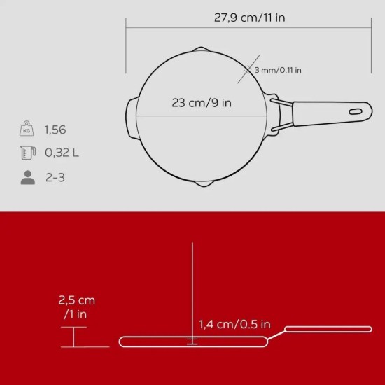 Tigaie grill rotunda, fonta, 23cm, maner Rosu - LAVA