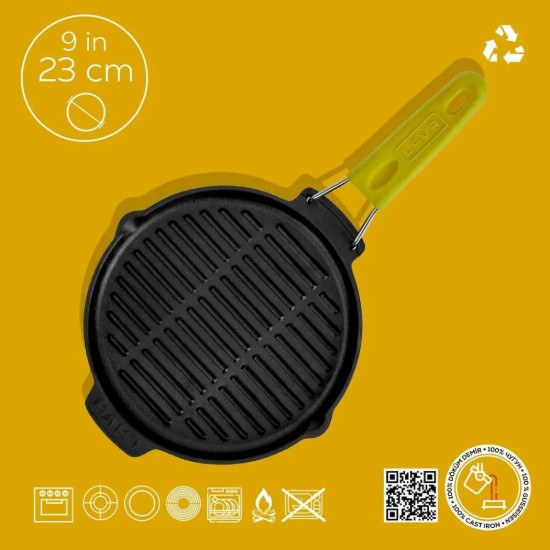 Tigaie grill rotunda, fonta, 23cm, maner Galben - LAVA