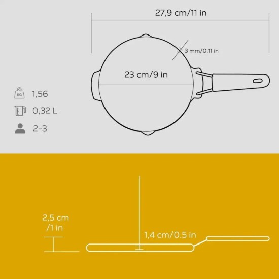Tigaie grill rotunda, fonta, 23cm, maner Galben - LAVA