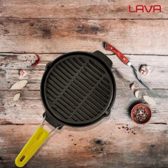 Tigaie grill rotunda, fonta, 23cm, maner Galben - LAVA