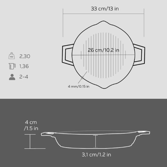 Tigaie grill, fonta, 26 cm - LAVA