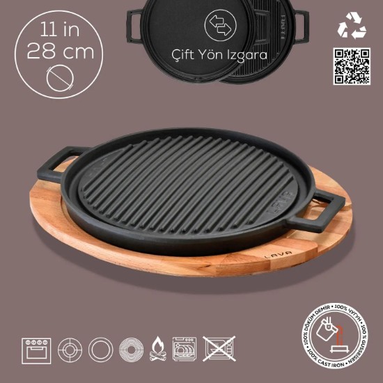 Grill fonta, 28 cm, cu suport - LAVA