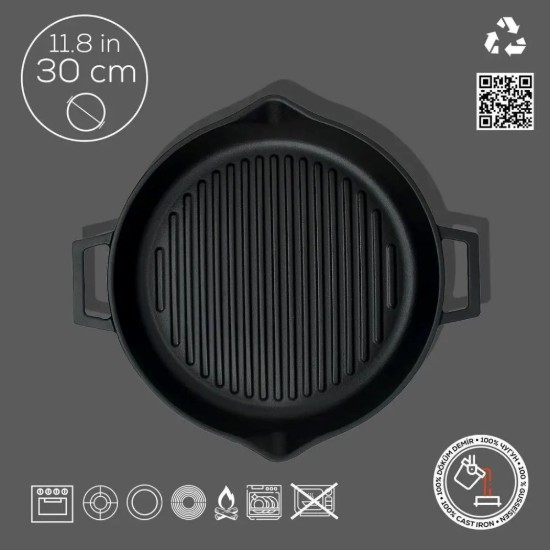 Tigaie grill concava, fonta, 30 cm - LAVA