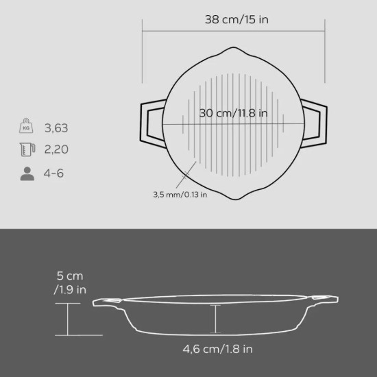 Tigaie grill concava, fonta, 30 cm - LAVA