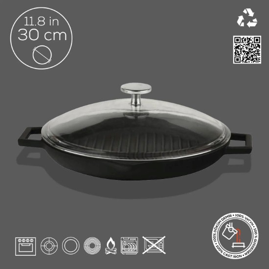 Tigaie grill, fonta, cu capac, 30cm - LAVA