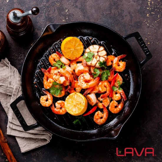 Tigaie grill, fonta, cu capac, 30cm - LAVA