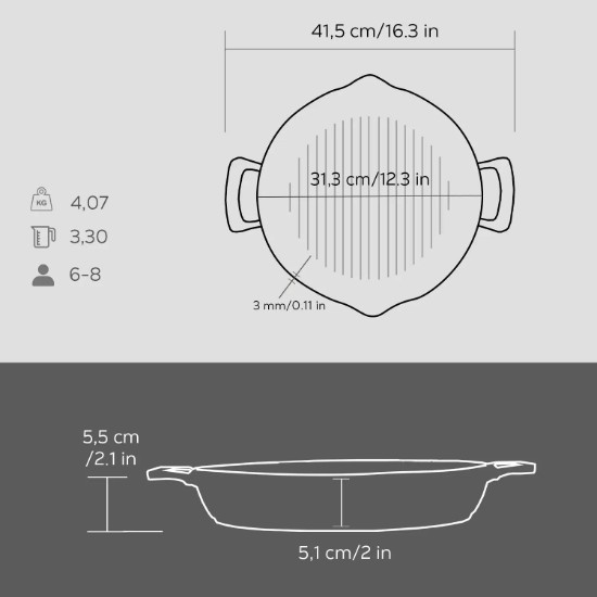 Tigaie grill, fonta, 32cm/3,3L - LAVA