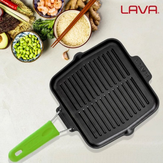 Tigaie grill, fonta, 21x21 cm, maner Verde - LAVA