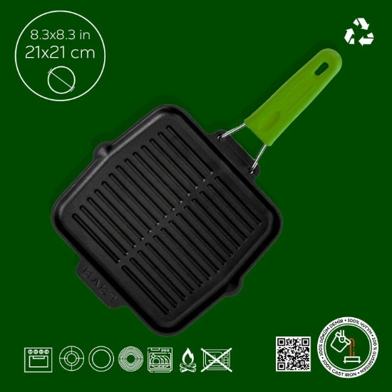 Tigaie grill, fonta, 21x21 cm, maner Verde - LAVA