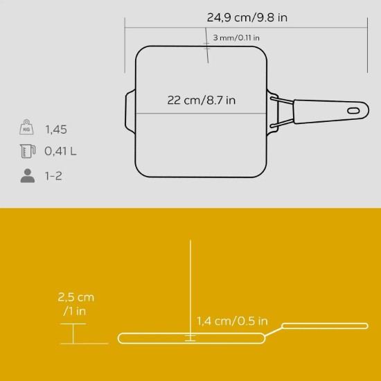 Tigaie grill, 21x21 cm, maner Galben - LAVA