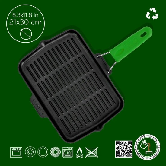 Tigaie grill, fonta, 21x30 cm, maner Verde - LAVA
