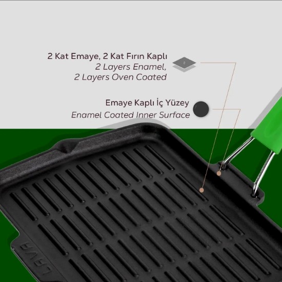 Tigaie grill, fonta, 21x30 cm, maner Verde - LAVA