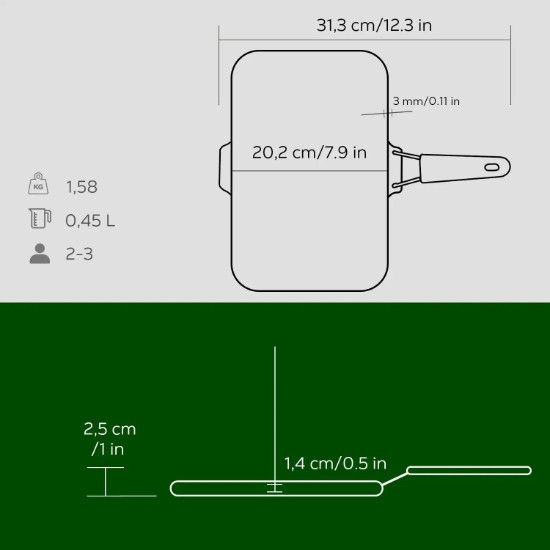 Tigaie grill, fonta, 21x30 cm, maner Verde - LAVA