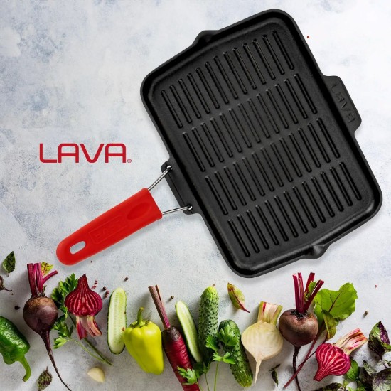 Tigaie grill, fonta, 21x30cm, maner Rosu - LAVA
