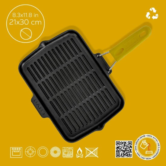 Tigaie grill, fonta, 21x30 cm, maner Galben - LAVA