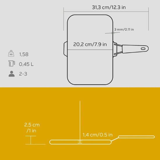 Tigaie grill, fonta, 21x30 cm, maner Galben - LAVA