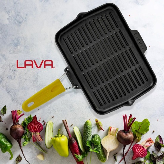 Tigaie grill, fonta, 21x30 cm, maner Galben - LAVA