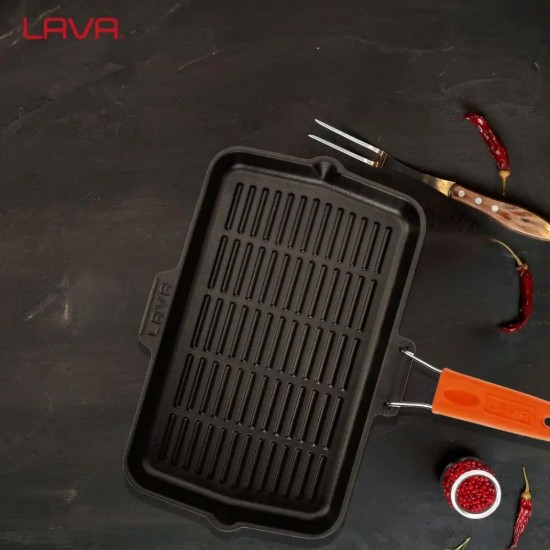 Tigaie grill, fonta, 21x36 cm, maner Portocaliu - LAVA