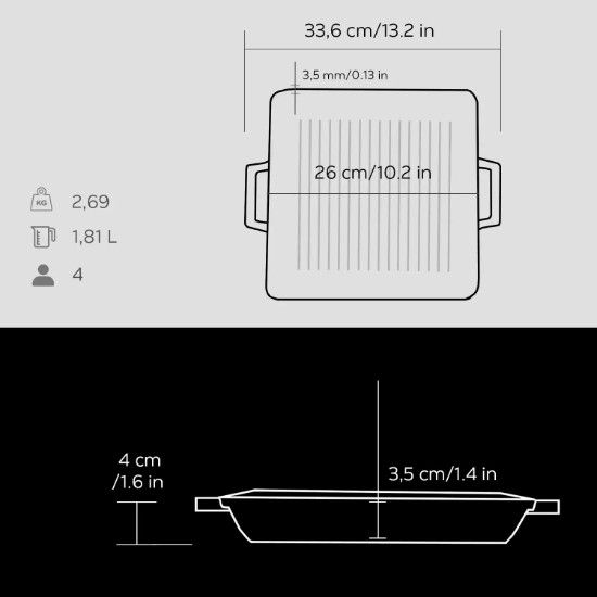 Tava grill, fonta, 26 x 26 cm - LAVA