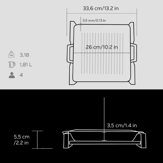 Tava grill, 26 x 26 cm, cu suport din lemn - LAVA
