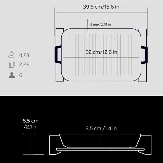Tava grill fonta, 32 x 26 cm, cu suport din lemn - LAVA