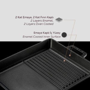 Tava grill, cu suprafata neteda, fonta, 32 x 26 cm - LAVA