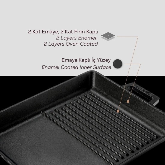 Tava grill, cu suprafata neteda, fonta, 32 x 26 cm - LAVA