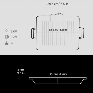 Tava grill, cu suprafata neteda, fonta, 32 x 26 cm - LAVA